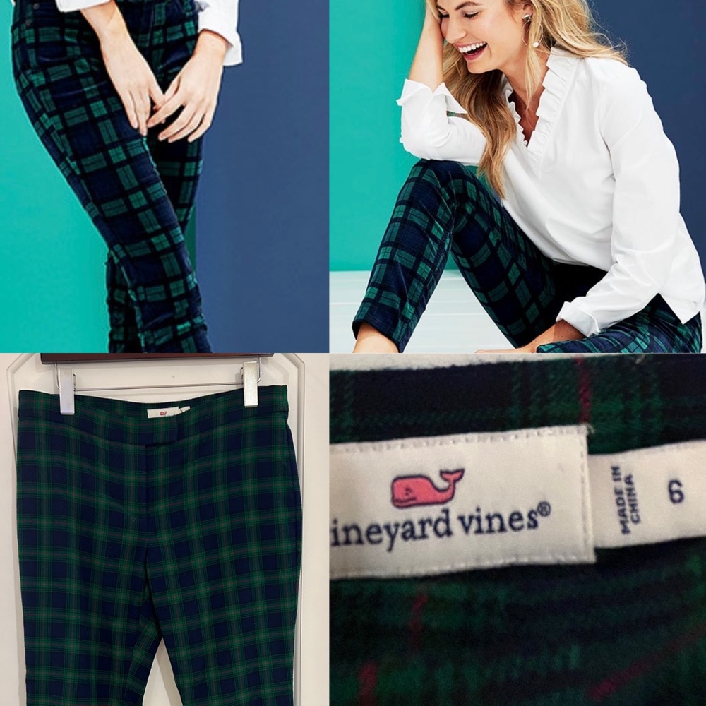 Vineyard Vines Women's Stretch Green Plaid Pants.